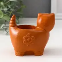 Подсвечник «Кошка с орнаментом», 8.5×9.5×6.5 см, красная глина
