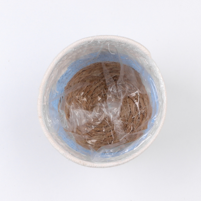 Кашпо плетеное  Кашпо плетеное "Намибия", 15,5х15,5х13,5 см, натуральный, голубой, белый