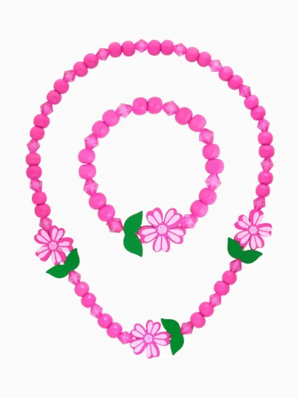 Набор детских украшений Выбражулька &laquo;Крупные цветы&raquo;, 2 предмета: бусы, браслет, розовый