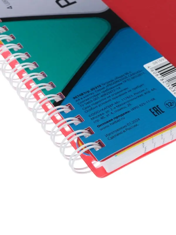 Тетрадь А4 96л кл Тетрадь А4 96л кл "PROGRESSIVE CANVAS Красная",пласт обл,греб,фигур высеч,4цв разд+лин+кар