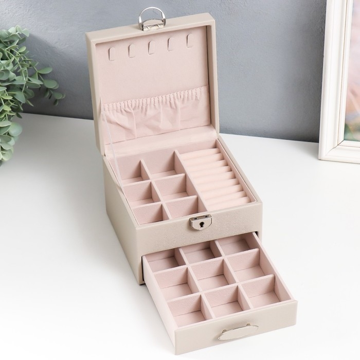 Шкатулка кожзам для украшений  Шкатулка кожзам для украшений "Серый опал" 16х16х11,8 см