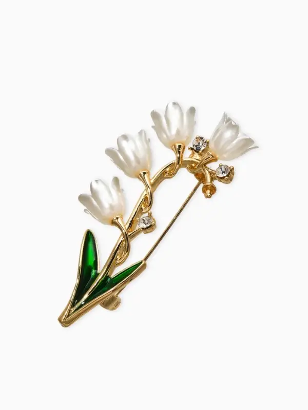 Брошь "Цветы Ландышей", цвет бело-зелёный в золоте