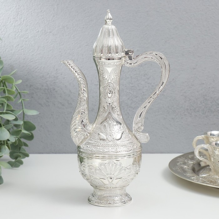 Набор винный кувшин, 6 бокалов и поднос  Набор винный кувшин, 6 бокалов и поднос "Стамбул. Медальон и узоры" серебро