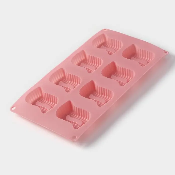 Форма для выпечки Доляна &laquo;Пирожное&raquo;, силикон, 28&times;16&times;2 см, 8 ячеек (5&times;6.6 см), глубина 1.7 см, розовая