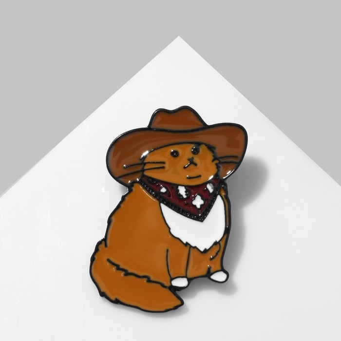 Значок «Котик» ковбой, цветной в чёрном металле Значок «Котик» ковбой, цветной в чёрном металле