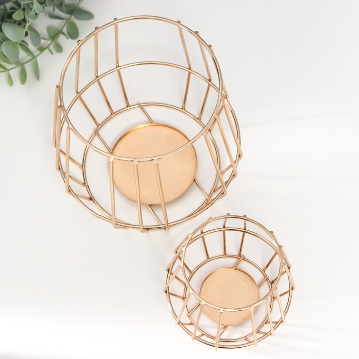 Подсвечник металл Подсвечник металл "Лофт. Каркас" золото набор 2 шт 10х10х10 15х16,5х16,5 см