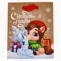 Пакет крафтовый подарочный «С Новым годом», S 12×15×5.5 см Пакет крафтовый подарочный «С Новым годом», S 12×15×5.5 см