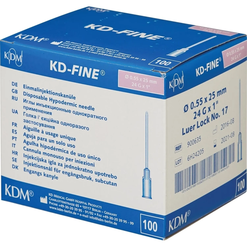 Игла инъекционная 24G (0,55х25 мм) KD-Fine 100шт./уп.