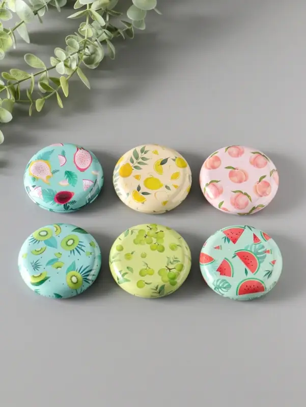 Шкатулка металл круглая "Фрукты и овощи" набор 12 шт 6,8х6,8х1,7 см