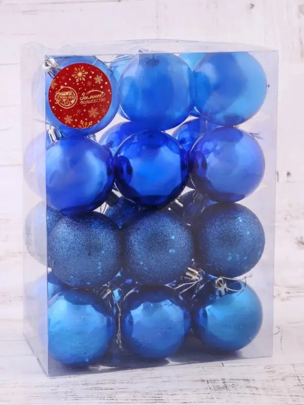 Ёлочные игрушки &laquo;Далия&raquo;, шары новогодние, d=6 см, набор 24 шт., синий