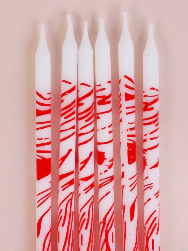 Свечи для торта Свечи для торта "Волнистые линии", 6 шт, белые с красным