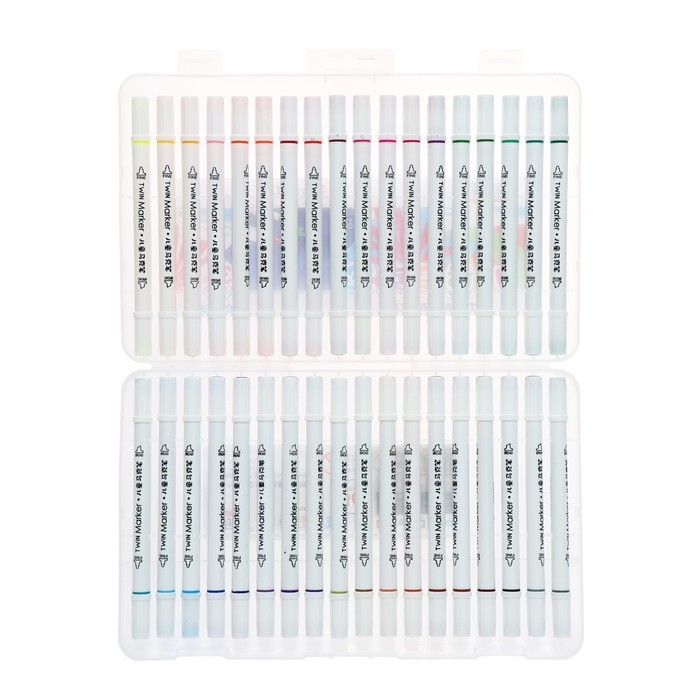 Набор маркеров, двусторонние, пулевидный и скошенный наконечники, 36 цветов Набор маркеров, двусторонние, пулевидный и скошенный наконечники, 36 цветов