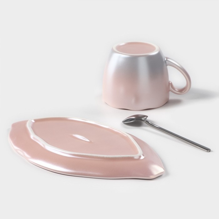 Чайная пара керамическая «Перламутр», 3 предмета: кружка 190 мл, блюдце d=21 см, ложка h=13 см Чайная пара керамическая «Перламутр», 3 предмета: кружка 190 мл, блюдце d=21 см, ложка h=13 см