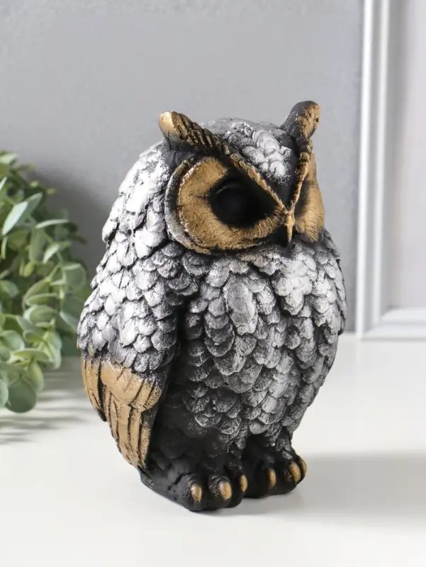 Копилка для денег &laquo;Филин Филя&raquo;, гипс, 13&times;13&times;20 см, серебро с бронзой