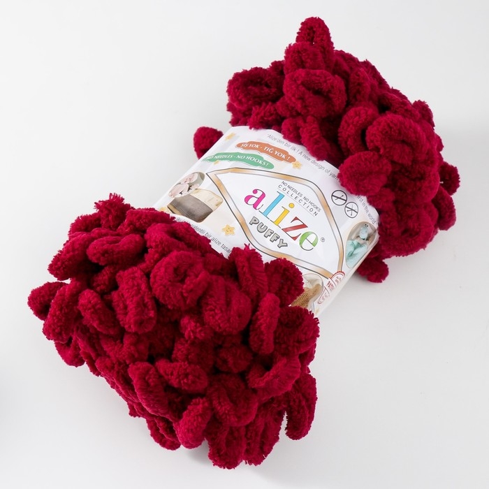 Плюшевая пряжа для вязания руками ALIZE, Puffy, 100% микрополиэстер, 9 м/100 г, (107 вишня)