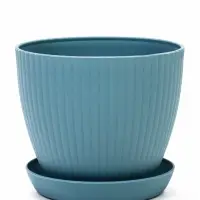 Горшок цветочный Ribbed, 15&times;15&times;13 см, 1.2 л, пластиковый, с поддоном, серо-голубой