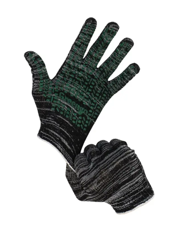 Перчатки садовые, хб, вязка 10 класс, 4 нити, размер 9, с ПВХ точками, чёрные, Greengo