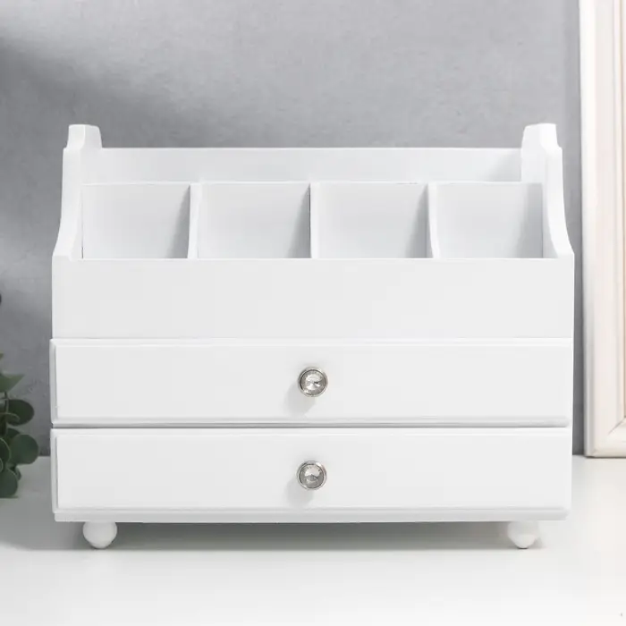 Шкатулка для украшений, косметики дерево, 2 ящика, белая, с ящичками, 26&times;16.5&times;21.7 см