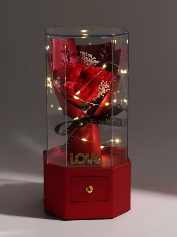 Шкатулка декоративная &laquo;Роза Love&raquo;, с подсветкой, 3хААА,, LN1445, 10&times;10&times;20.5 см, красный