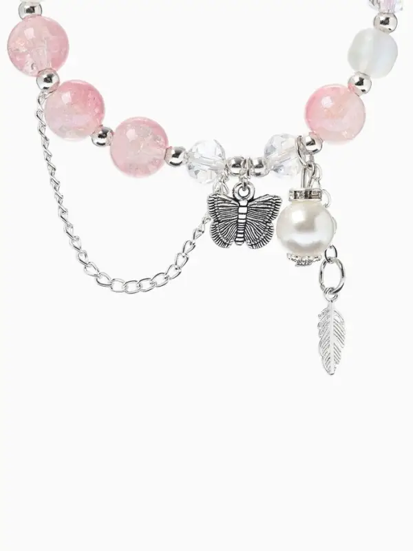 Браслет с подвесками &laquo;Сахарный. Бабочка и перо&raquo;, d=6 см, шар № 10/8, розовый в серебре