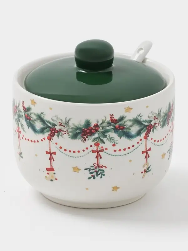 Сахарница Доляна «Новогодние подарки», доломит, белая Сахарница Доляна «Новогодние подарки», доломит, белая