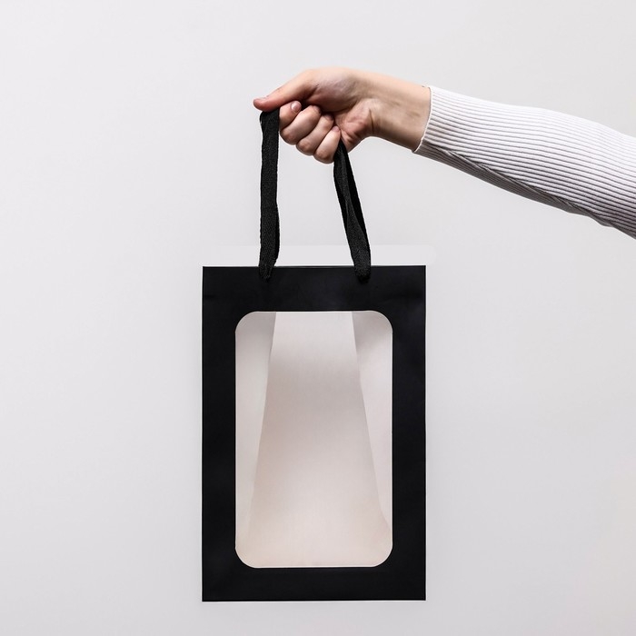 Пакет подарочный, с окном, 30 х 20 х 16 см, черный, 1шт. Пакет подарочный, с окном, 30 х 20 х 16 см, черный, 1шт.