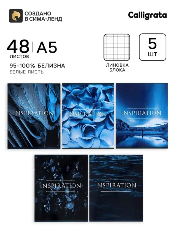 Тетради 5 штук, 48 листов в клетку Calligrata &laquo;Вдохновение&raquo;, обложка мелованный картон, блок офсет