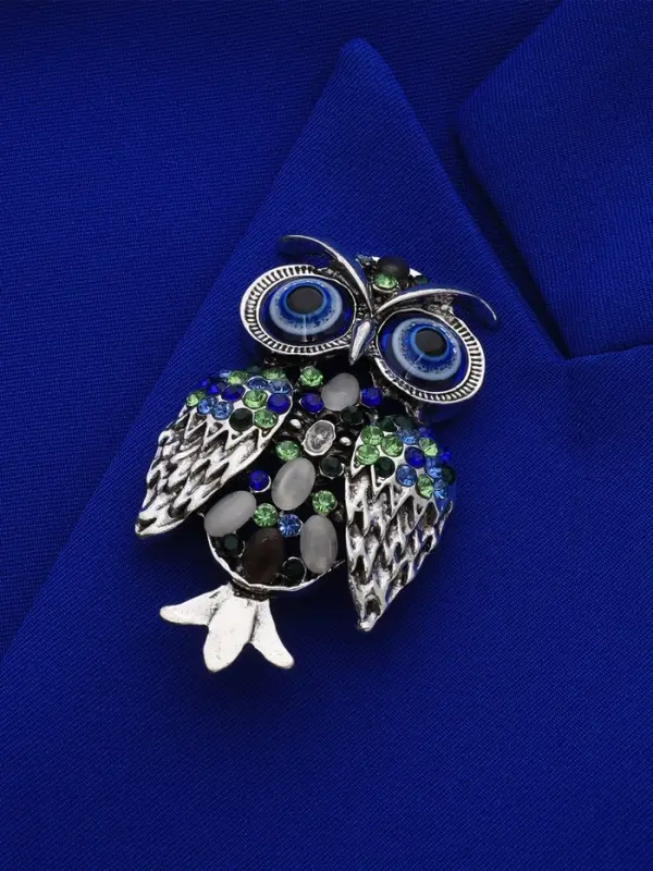 Брошь &laquo;Сова&raquo;, разноцветная в чернёном серебре