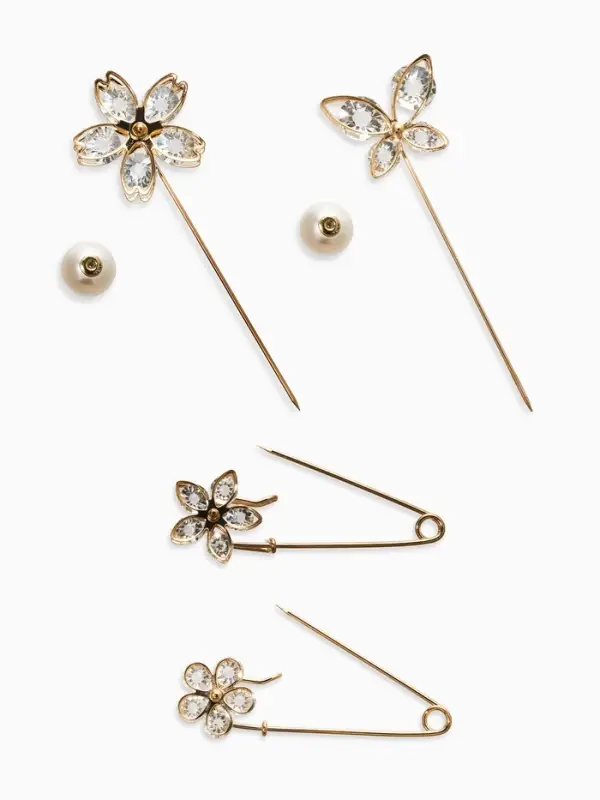 Набор булавок (4 шт.) &laquo;Цветы&raquo;, 8 см, белый в золоте