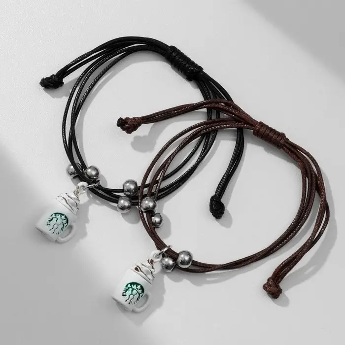 Браслеты парные «Неразлучники» кружки с кофе, цвет чёрно-коричневый, 8 см