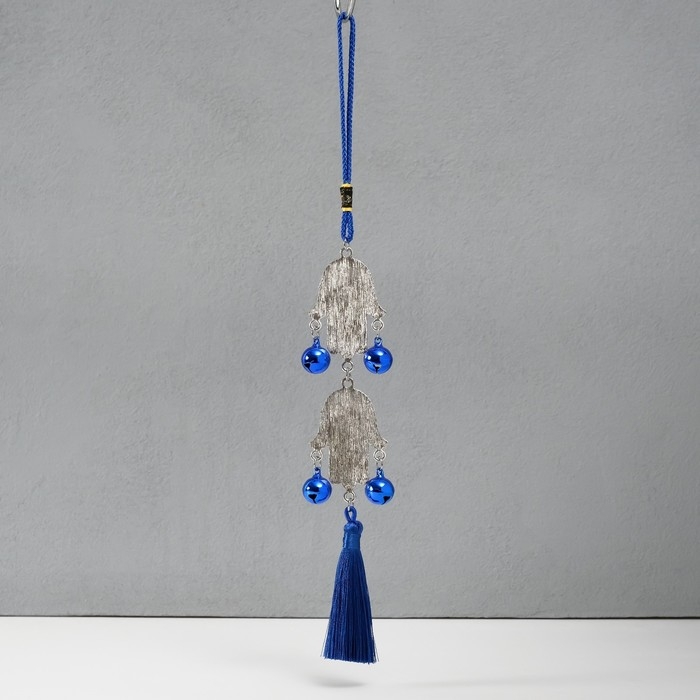 Подвеска от сглаза металл  Подвеска от сглаза металл "Руки Фатимы с колокольчиками и кисточкой" 4х33 см