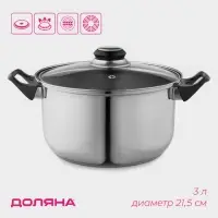 Кастрюля Доляна &laquo;Чёрная ночь&raquo;, 3 л, d=20 см, с крышкой, капсульное дно, нержавеющая сталь, хромированная