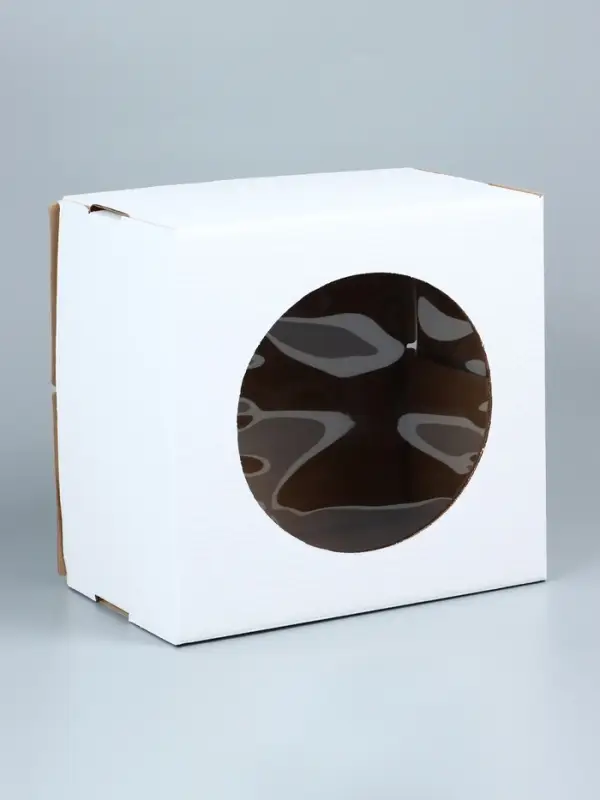 Коробка под торт, с окном, белая, 30&times;30&times;19 см