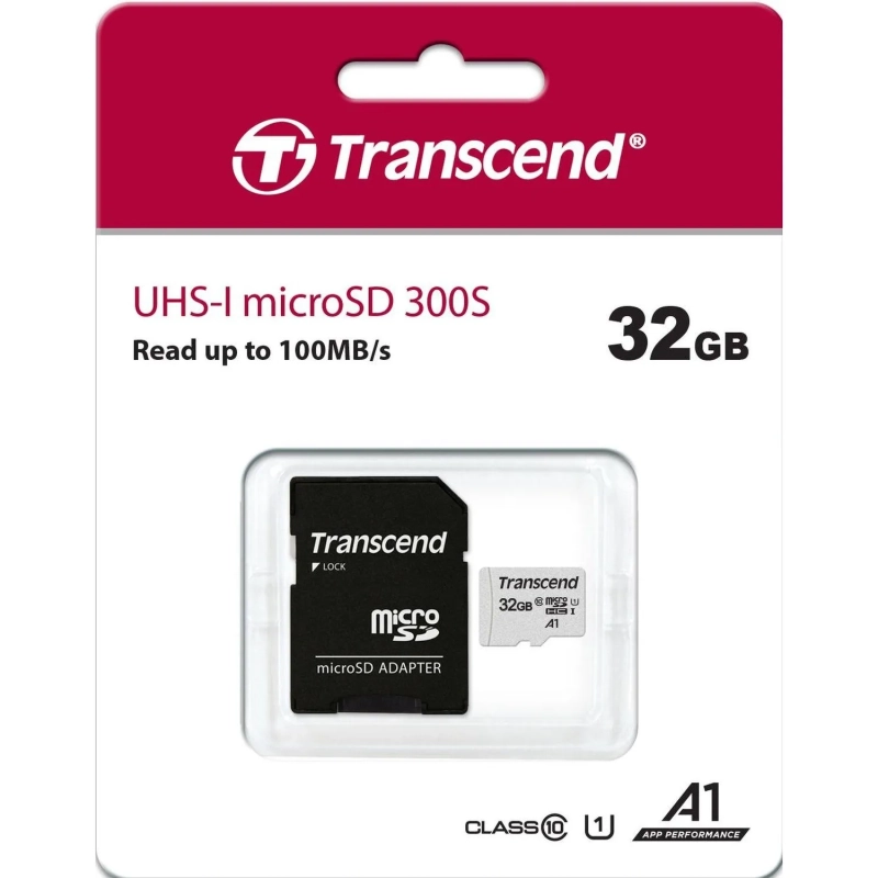Карта памяти Transcend 300S microSDHC 32Gb UHS-I Cl10 +ад, TS32GUSD300S-A