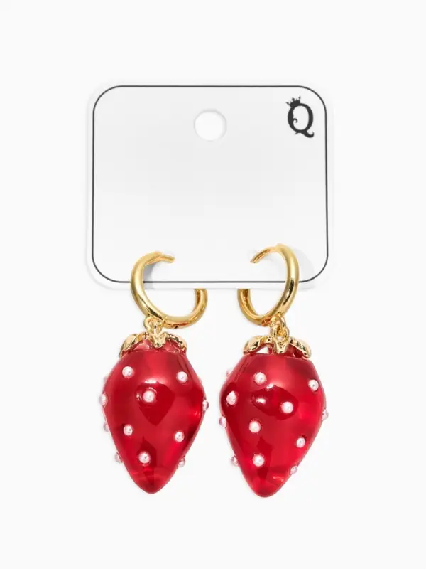 Серьги конго &laquo;Клубника в крапинку&raquo;, красные в золоте