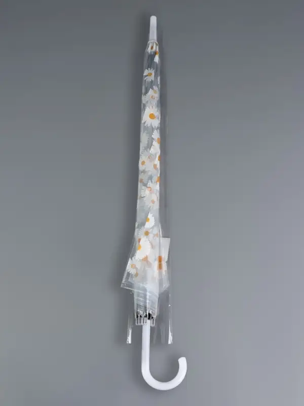 Зонт - трость детский &laquo;Ромашка&raquo;, полуавтоматический, 8 спиц, R=45/55 см, d=90 см, прозрачный