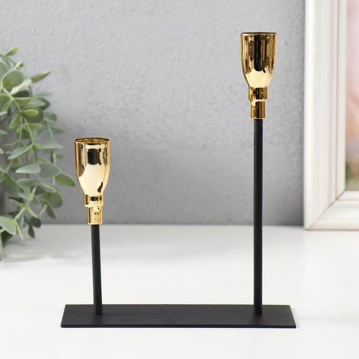 Подсвечник металл на 2 свечи  Подсвечник металл на 2 свечи "Ахиллес" чёрный с золотом 15,5х6х18,5 см