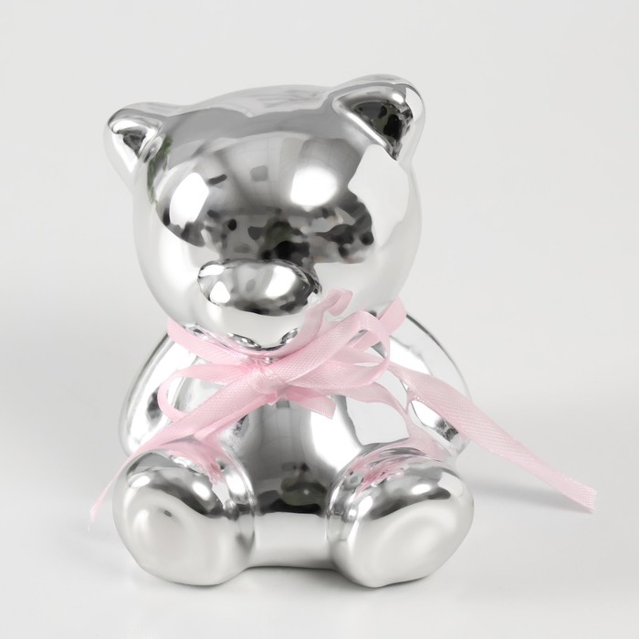 Копилка керамика Копилка керамика "Мишутка с бантиком" серебро 9х8х9,8 см