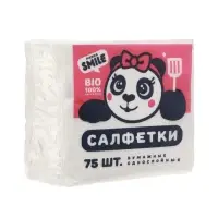 Салфетки бумажные однослойные Panda SMILE 24&times;24 см, белые, 75 шт.