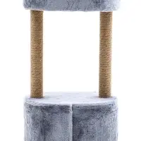 Домик для кошек с когтеточкой, овальной полкой, джут, 51×31×87 см, серый