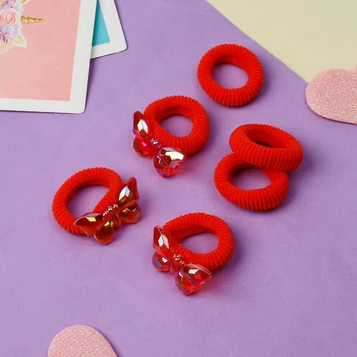 Резинка для волос  Резинка для волос "Нежность" (набор 6 шт) бабочка, красный