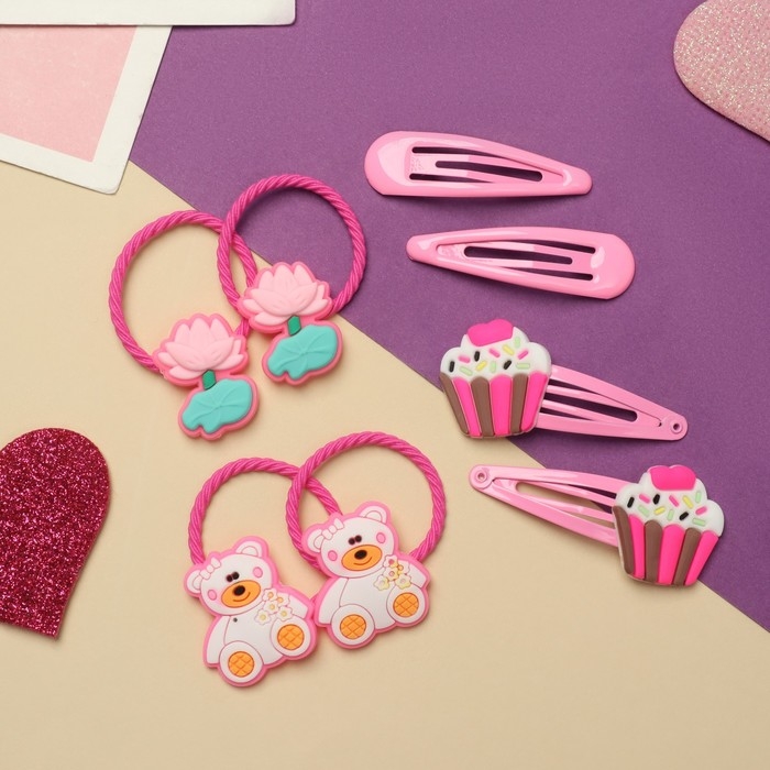 Набор для волос Набор для волос "Ванилька" (4 резинки, 4 невидимки) пироженки, розовый