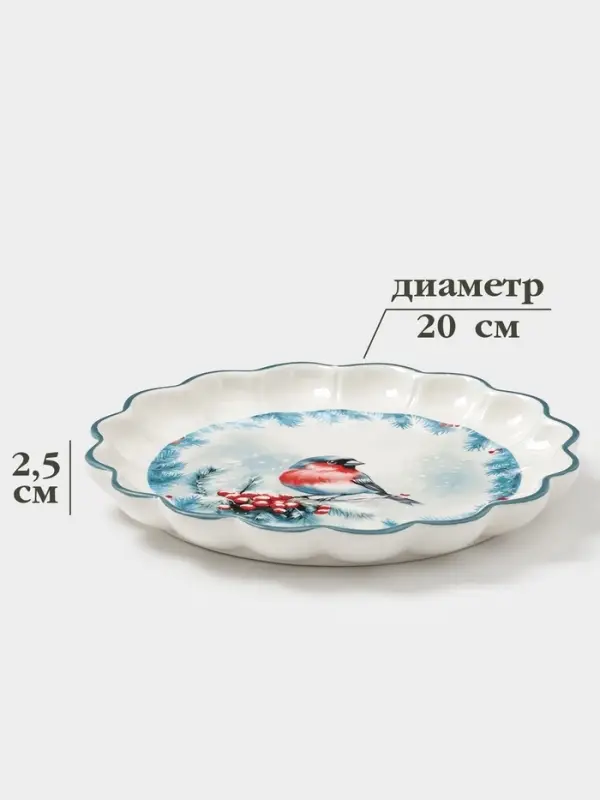 Тарелка сервировочная новогодняя Доляна &laquo;Зимний вечер&raquo;, 20&times;20&times;2.5 см, доломит, белая