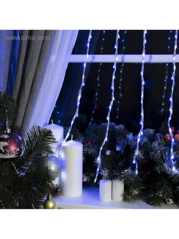 Гирлянда &laquo;Водопад&raquo; 2&times;1.5 м, IP20, прозрачная нить, 400 LED, свечение белое/синее, 8 режимов, 220 В