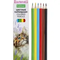 Карандаши 6цв, "ЭКО", Котики бывают разными, Hatber, заточен,  коробка, европодвес 84398