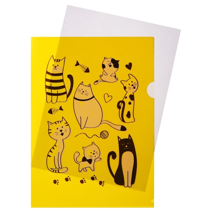 Набор папок-уголков А4, 180 мкм, Calligrata Набор папок-уголков А4, 180 мкм, Calligrata "Котики", полупрозрачные, 6 штук, с принтом, микс