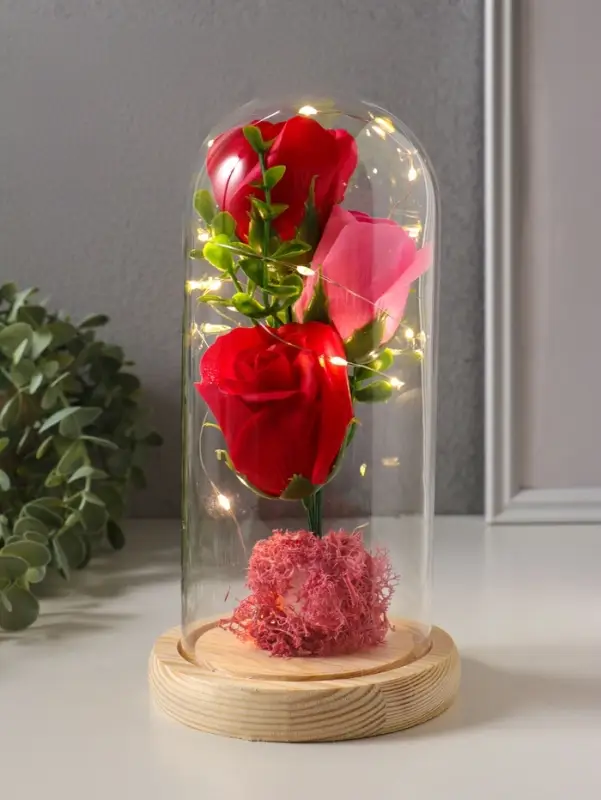 Фигурка световая колба RISALUX &laquo;Три розы&raquo;, LED - ночник, от батареек, 3&times;ААА 11&times;11&times;21.5 см