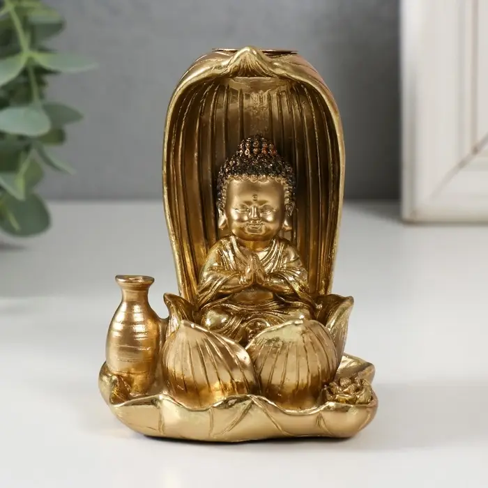 Подставка для благовоний, конусов &laquo;Маленький Будда&raquo;, полистоун, золото, 6.1&times;7.5&times;10 см