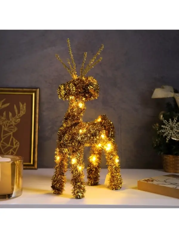 Светодиодная фигура из мишуры &laquo;Олень золотистый&raquo; 34&times;16 см, 20 LED, батарейки AG10&times;3 (в комплекте), свечение тёплое белое