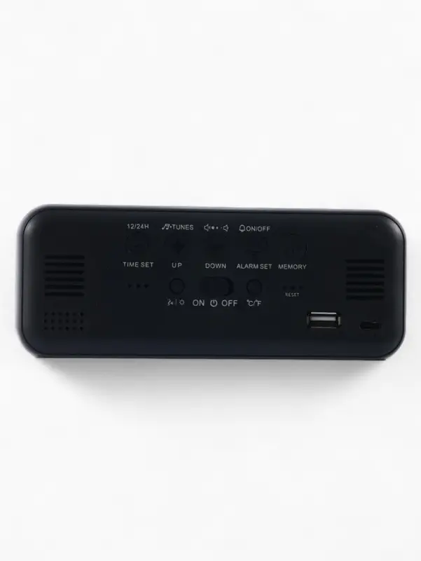 Часы - будильник электронные, настольные, календарь, термометр, гигрометр, 16.8&times;6.6 см, чёрные